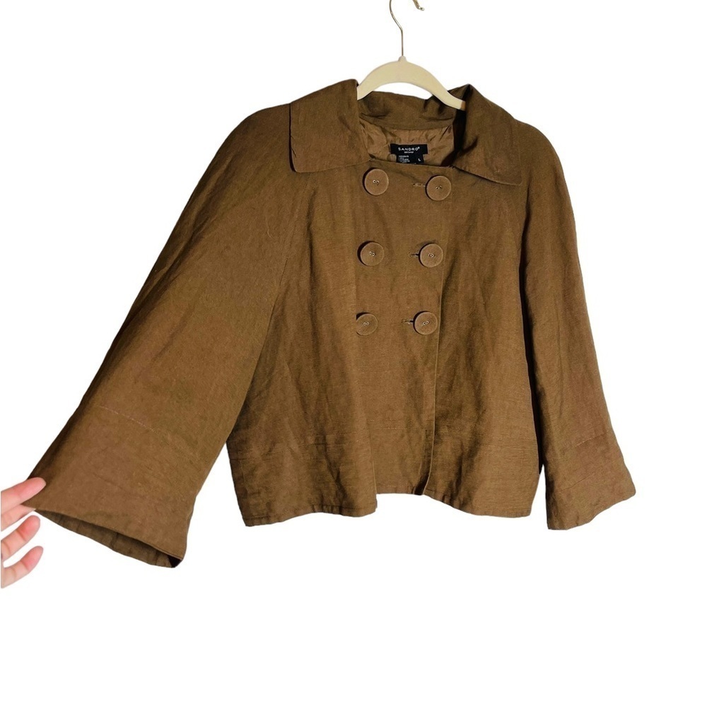 Sandro cropped button brown jacket